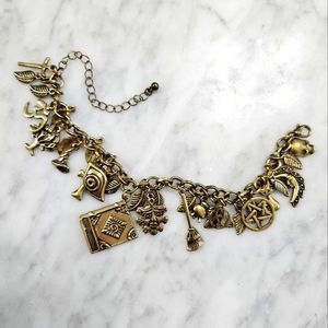 Charm Bracelet - Antique Gold - Witch, Wiccan, Coexist, Om, 3rd Eye, Whimsical